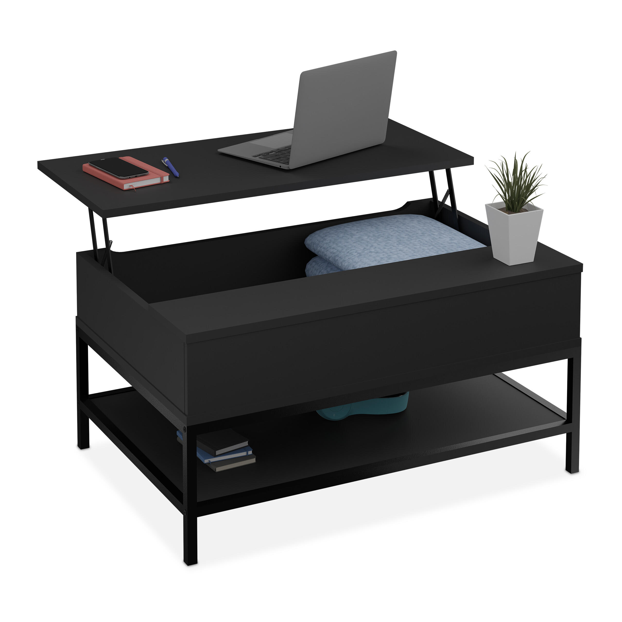 COUCHTISCH - Schwarz, Holzwerkstoff/Metall (90/86.5/58cm) - Relaxdays