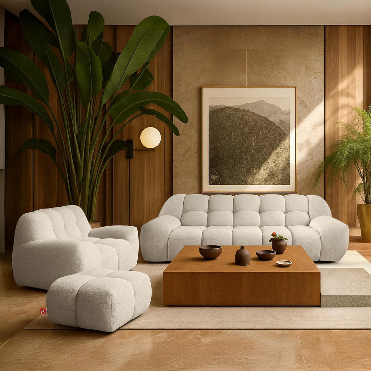 SITZGARNITUR VENA Bouclé, Weiß - Weiß, Holz/Textil (65/38/65cm) - KONSIMO®