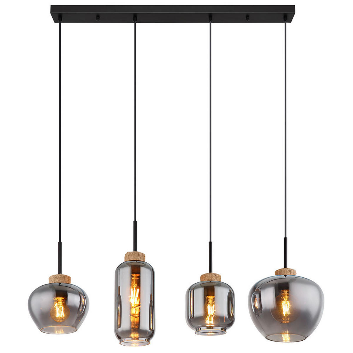 PENDELLEUCHTE Metall Schwarz-matt Rauchglas 4-Flammig - Schwarz, Glas/Metall (96/23/120cm) - Globo Lighting