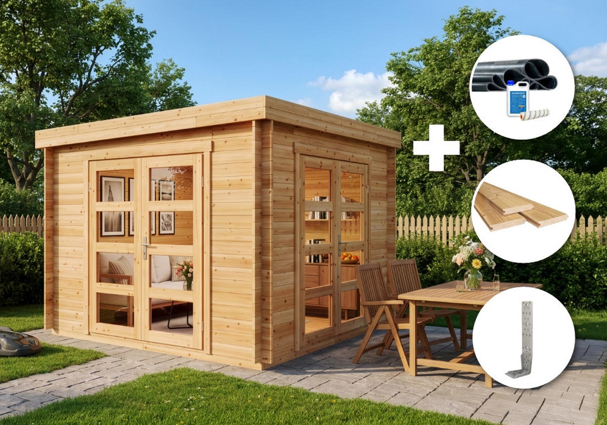 GARTENHAUS Holz Komplettset - Paloma Beach - Naturfarben, Holz (298/228/298cm) - Alpholz