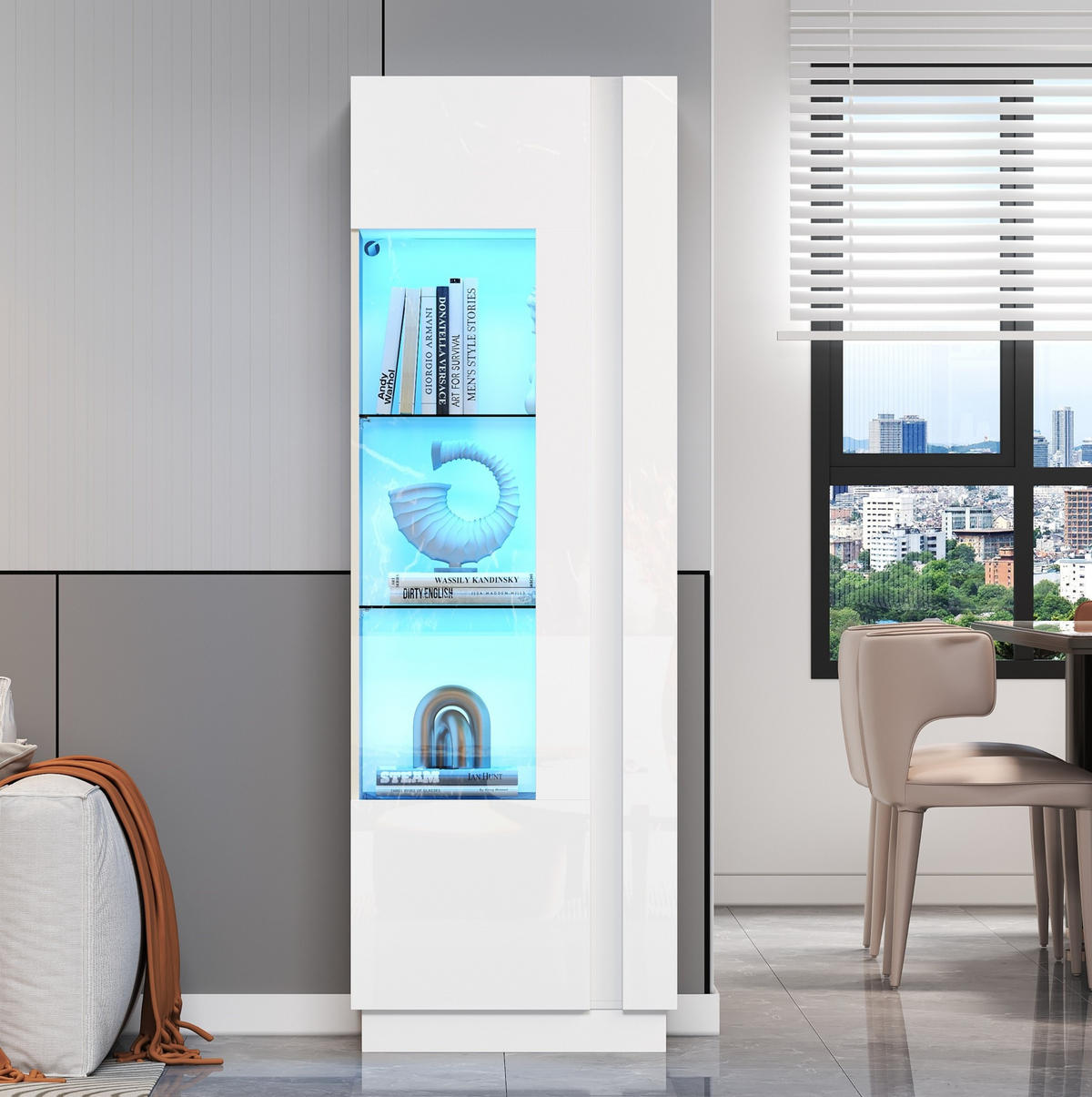 VITRINE 60/40/180 cm aus Holzwerkstoff mit Acrylfront, LED-Beleuchtung und Hochglanzfront Weiß - Weiß, Holzwerkstoff (60/180/40cm) - Modenvie
