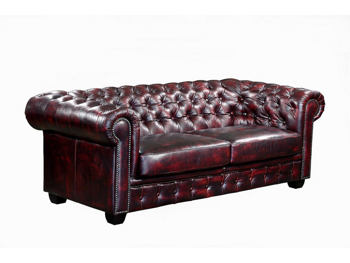 CHESTERFIELD Garnitur 3+2 - Büffelleder - Rotbraun - BRENTON - Bordeaux, Leder (201/73/96cm) - Vente-Unique
