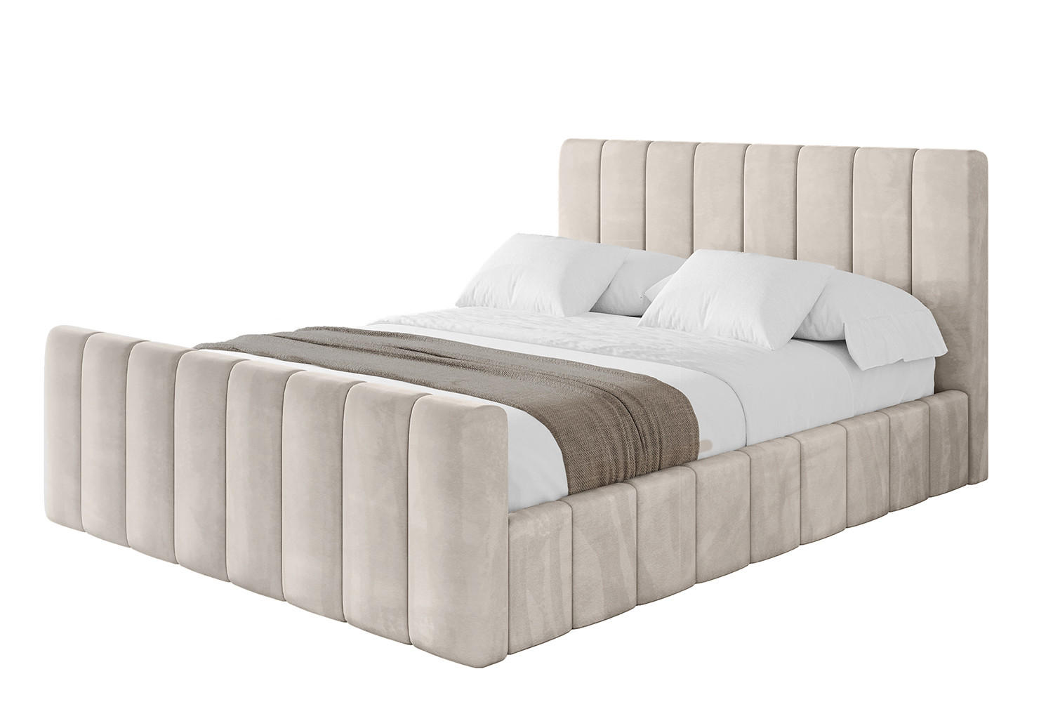 POLSTERBETT mit Bettkasten, Fußteil und Lattenrost, Boxbett mit Matratze H3/H4 - FINO-Z 180x200 Beige - Beige, Holzwerkstoff/Textil (180/200cm) - ALTDECOR