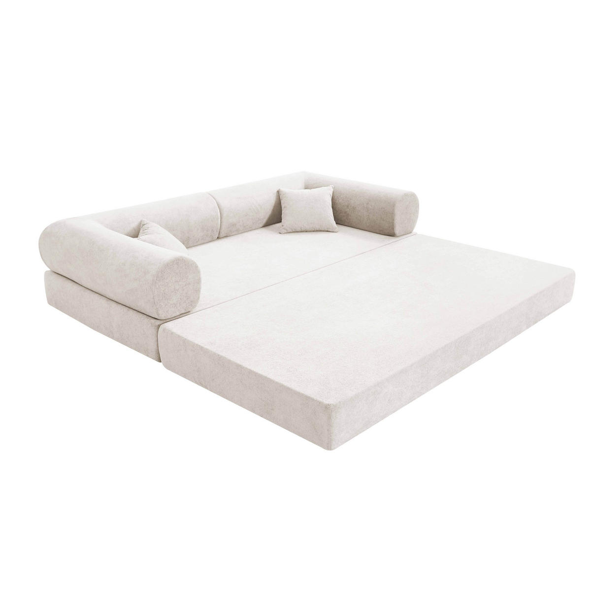 SCHLAFSOFA mit 2 Sitzplätzen, Ekru - Beige/Weiß, Textil (204/67/102cm) - Oviala