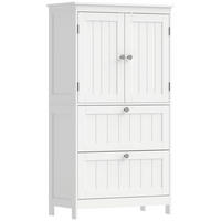 BADEZIMMERSCHRANK MDF Weiß - Weiß/Nickelfarben, Holzwerkstoff/Metall (30/110/60cm) - HOMCOM