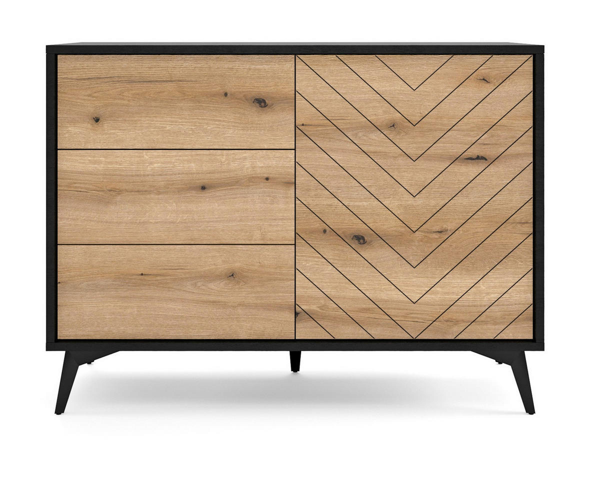 KOMMODE loft 104 cm Emerald - Schubladen, Schwarz, Evoke Eiche - Braun, Holz (104/77/39cm) - Emporius