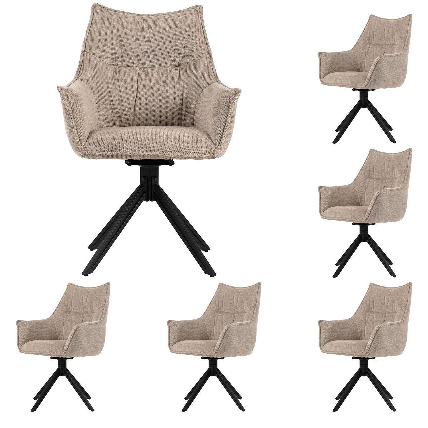 DININGSESSEL Ginosa - 6er Set - drehbar - beige - Beige/Schwarz, Textil/Metall (62/90/66cm) - bene living