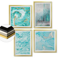 WANDBILDER 4er Set - 50x50 cm & 40x60 cm Goldrahmen - abstrakte Muster in Blautönen - Goldfarben, Kunststoff (50/50cm) - ArtPrintCave