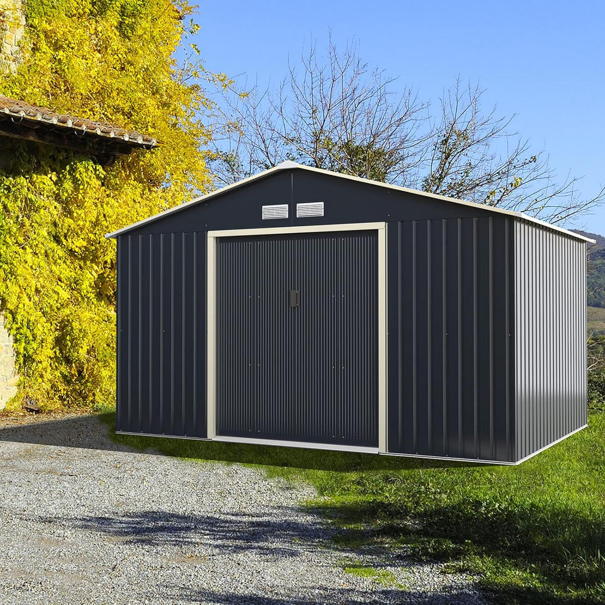 GERÄTESCHUPPEN Grau(4-teilig) - Grau, Metall (255/210/340cm) - COSTWAY