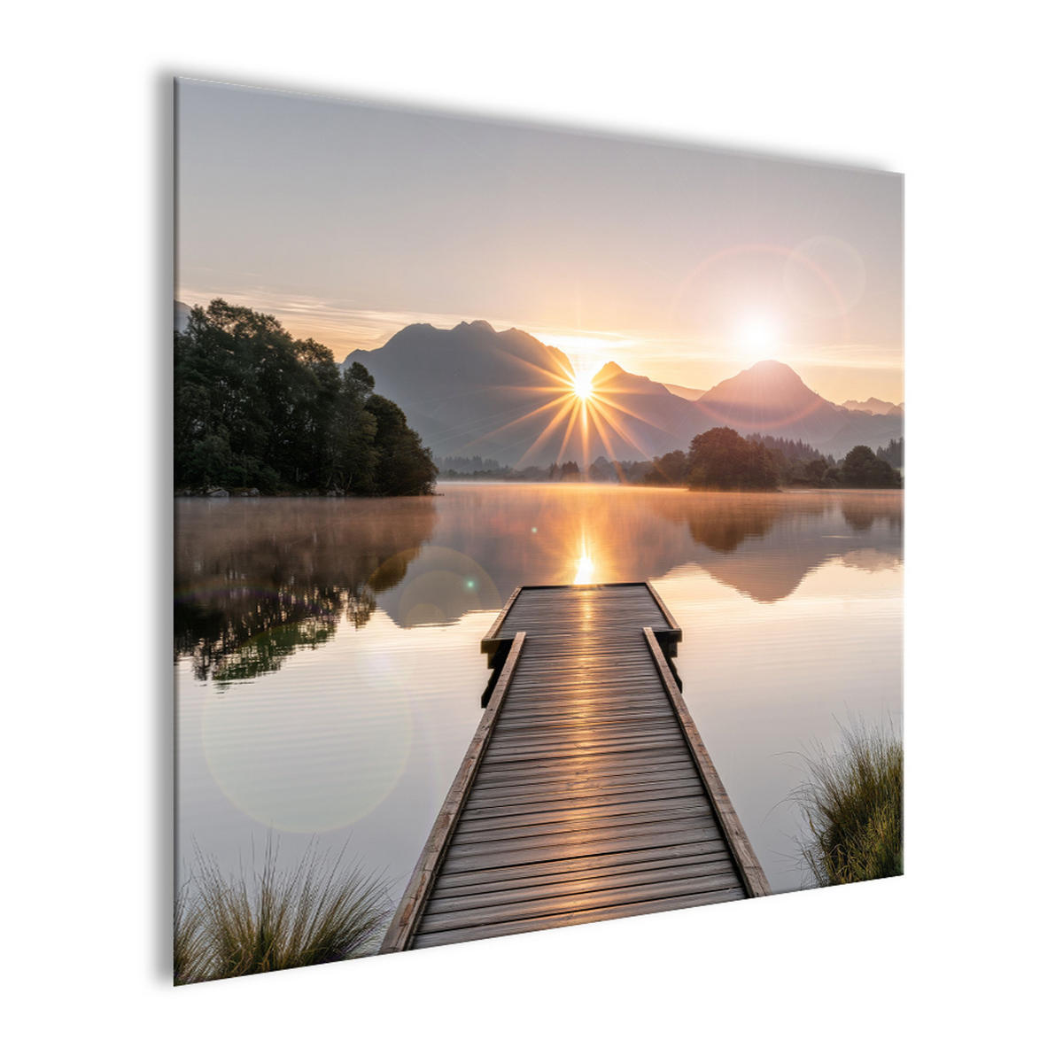 GLASBILD 50x50 cm Bergsee Steg beige braun - Beige, Glas (50/50cm) - artissimo