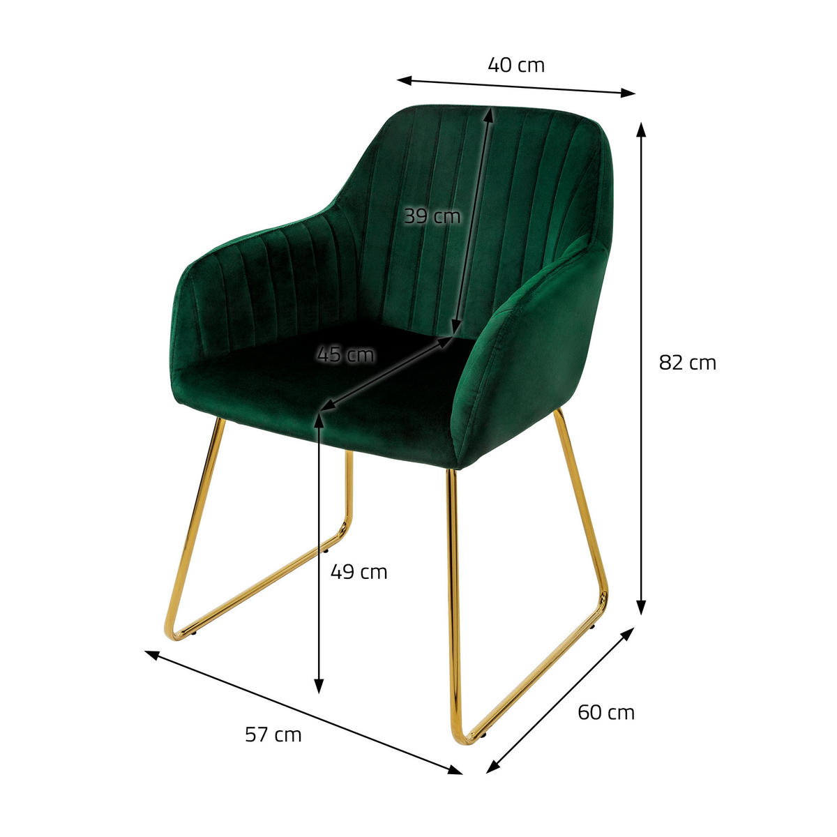 STUHL Samt grün 6er Set - Grün, Metall (60/82/57cm) - ML-DESIGN