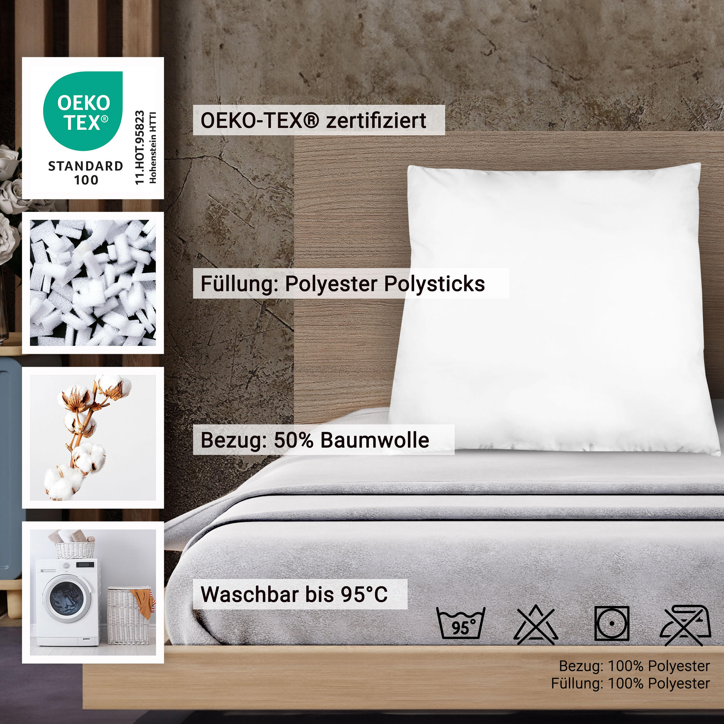 KISSEN, 80x80 cm, 50% Polyester, 50% Baumwolle, Weiß - Weiß, Textil (80/80cm) - Zollner