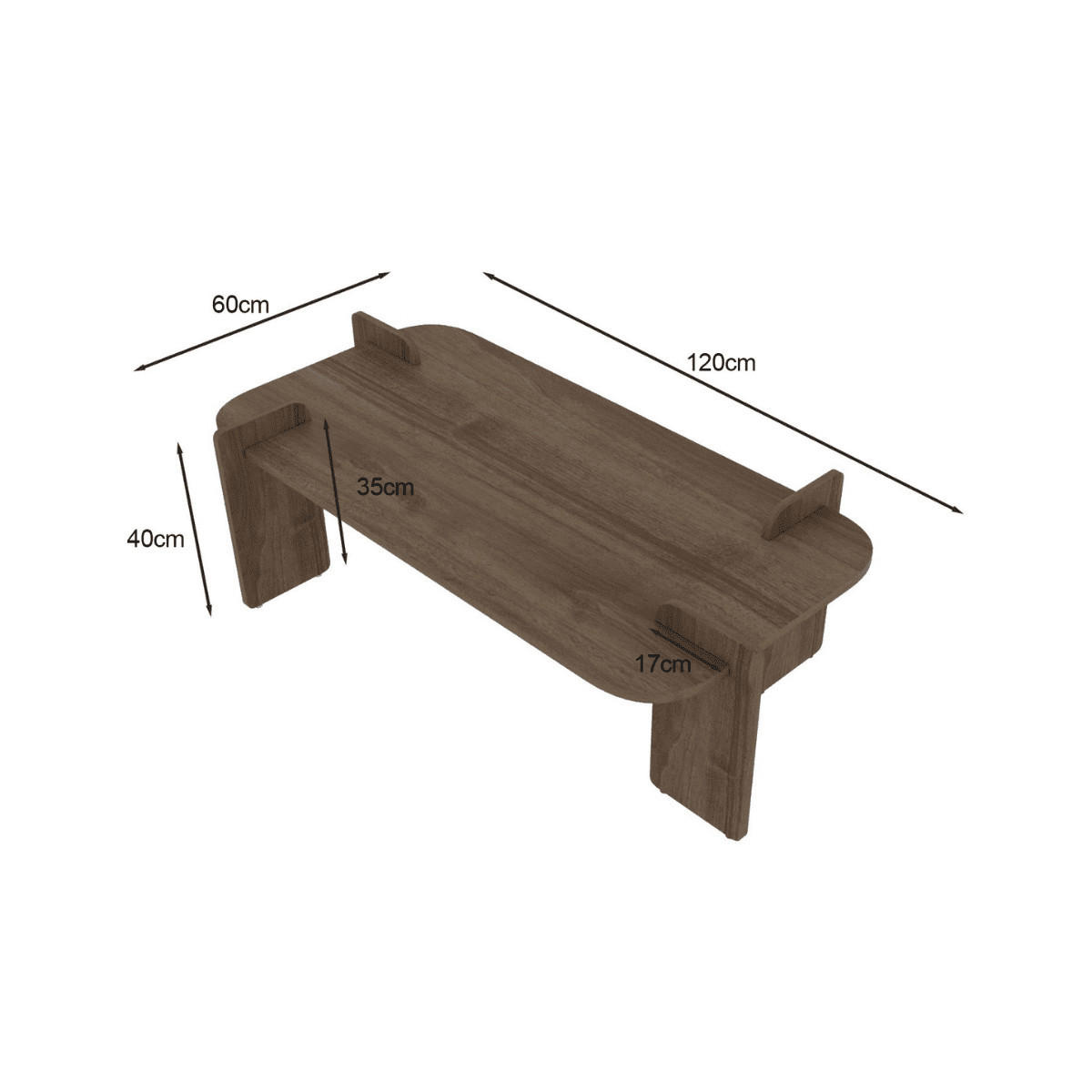 COUCHTISCH mit rechteckiger Tischplatte und abgerundeten Kanten 120/60/35 cm - Naturfarben, Holzwerkstoff (120/60/35cm) - Calicosy