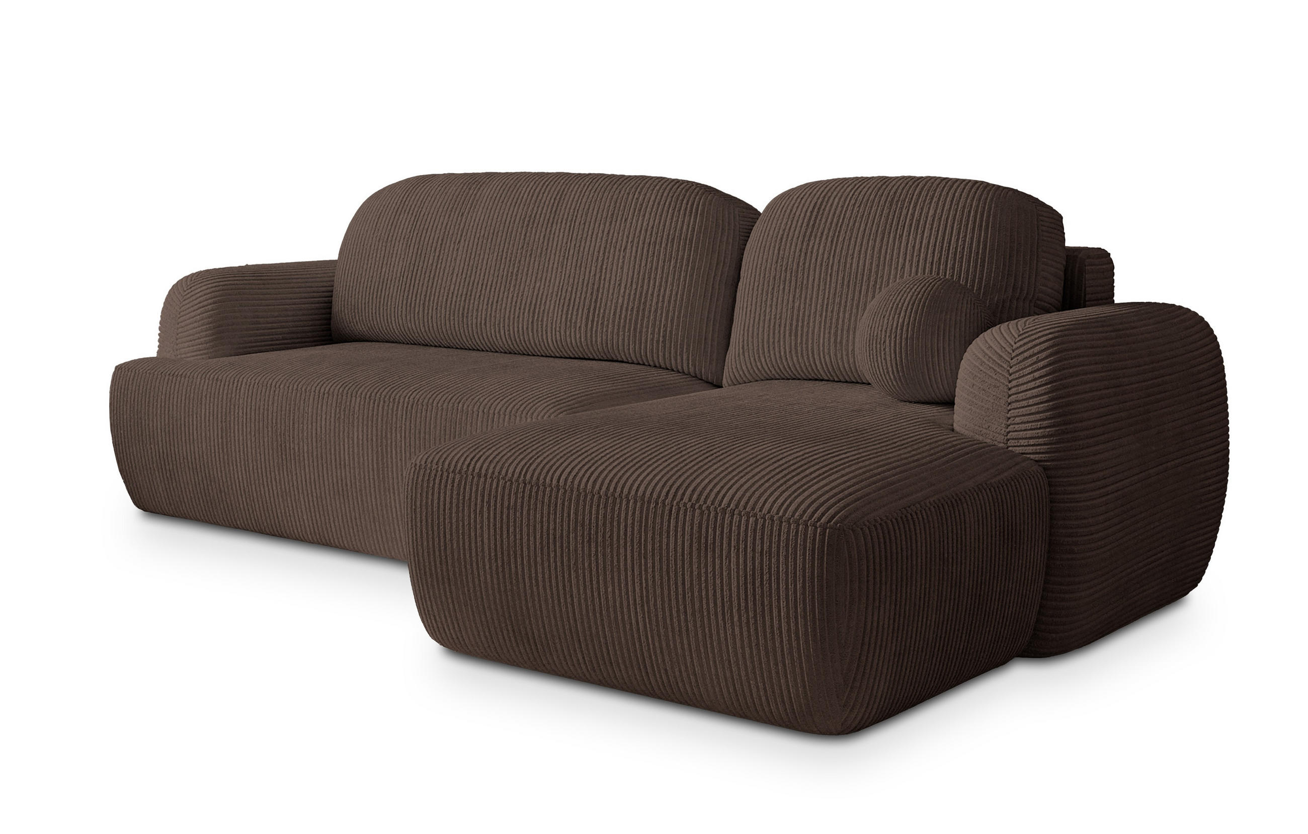 ECKSOFA MODENZA P R-S Braun Kordstoff mit Schlaffunktion - Braun, Holz (266/148cm) - MASSENO