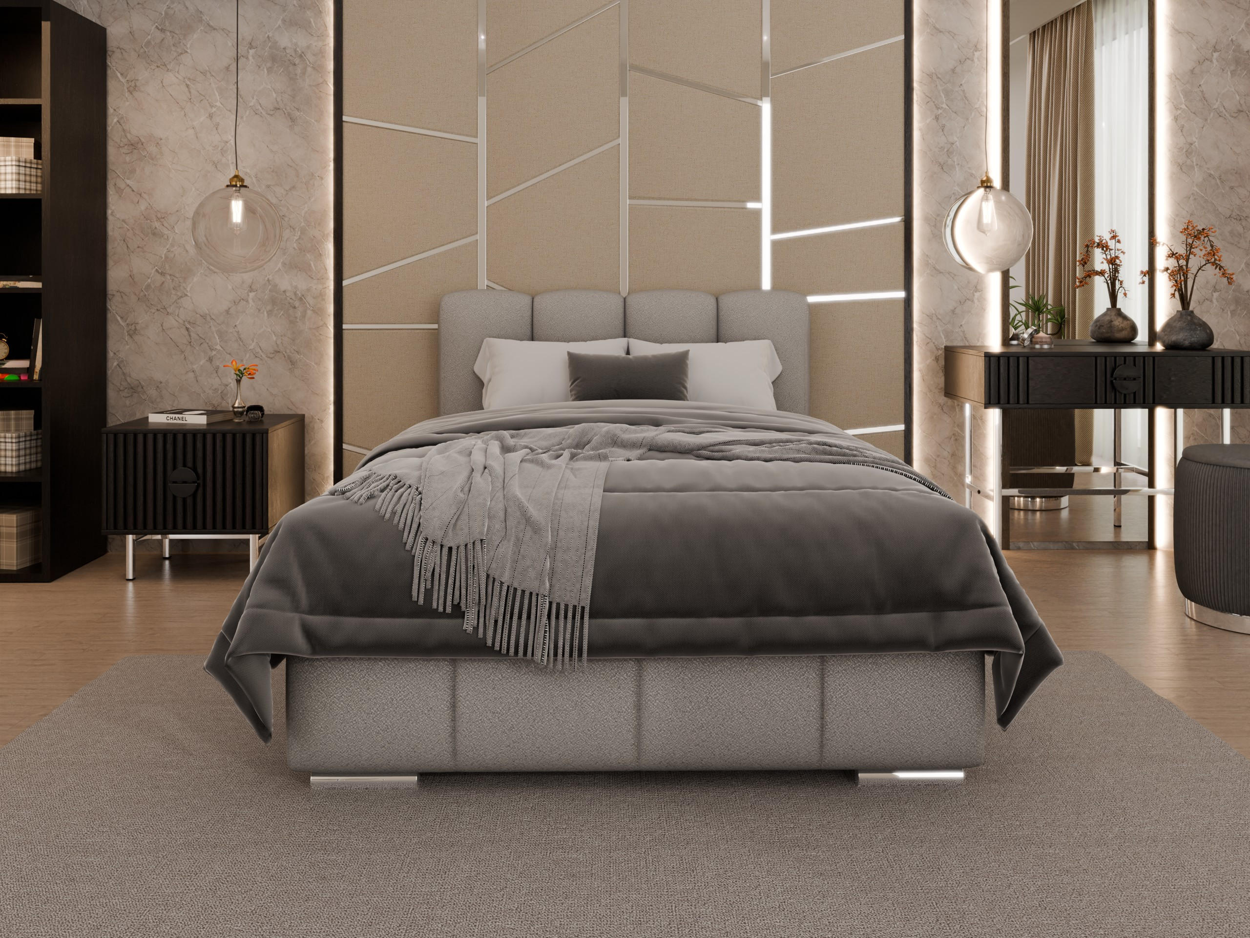 POLSTERBETT Zaira 120x200cm – Elegantes Polsterbett für modernen Wohnstil , ZONIERTE MULTI-TASCHEN-FEDERKERN (24cm), hellgrau - Hellgrau, Holz (90/200cm) - Homesy