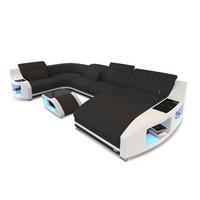 WOHNLANDSCHAFT Stoff Sofa Swing U Form Schwarz Weiß Strukturstoff - Schwarz, Kunststoff (404/90/220cm)