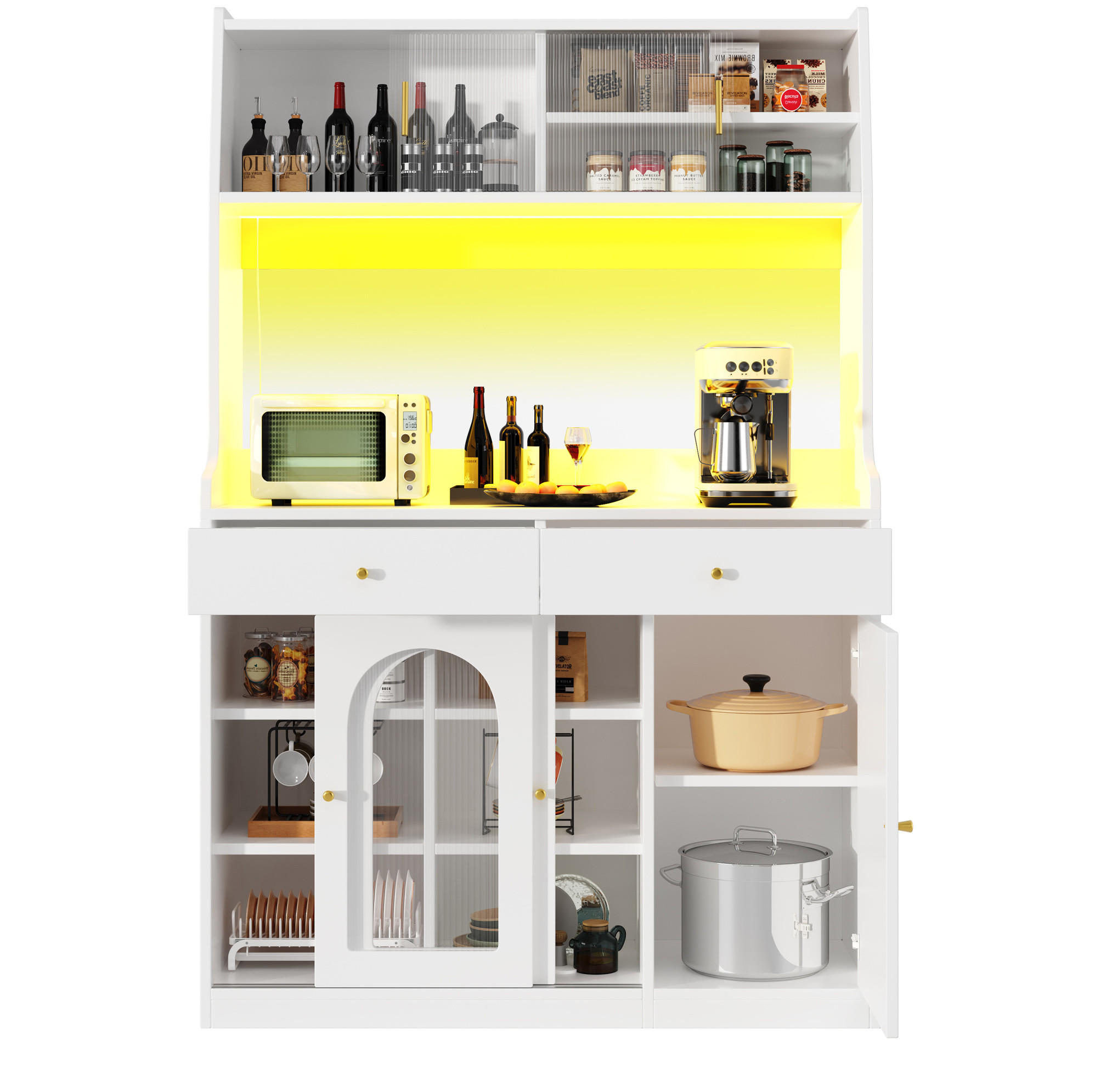 ANRICHTE 120/40/180 cm in Weiß mit LED-Beleuchtung und 2 Schubladen - Weiß, Holzwerkstoff (120/180/40cm) - Flora Grace