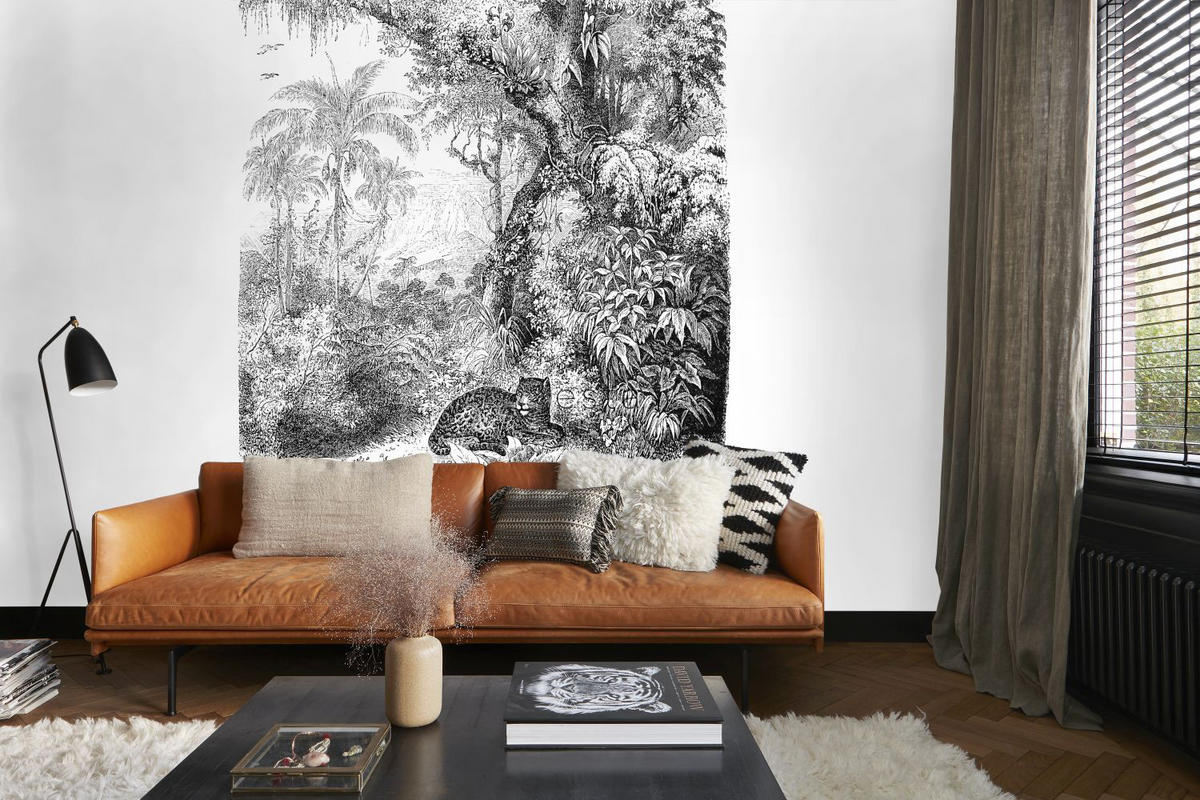 FOTOTAPETE Dschungelmuster 200 x 279 cm - Schwarz, Papier (200/279cm) - ESTAhome