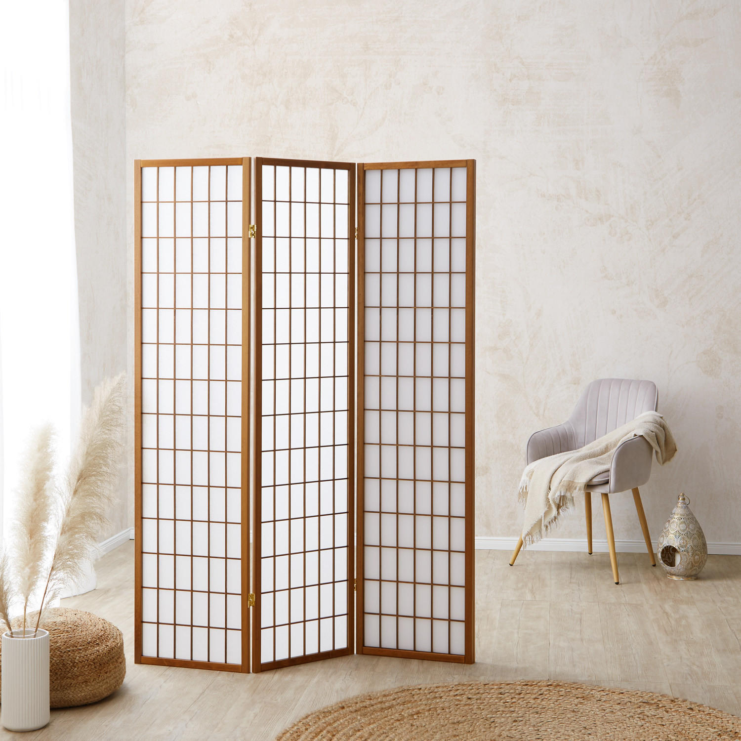 PARAVENT 3-tlg. 132/175 cm Braun Shoji - Braun, Holz (132/175/175cm) - Homestyle4u