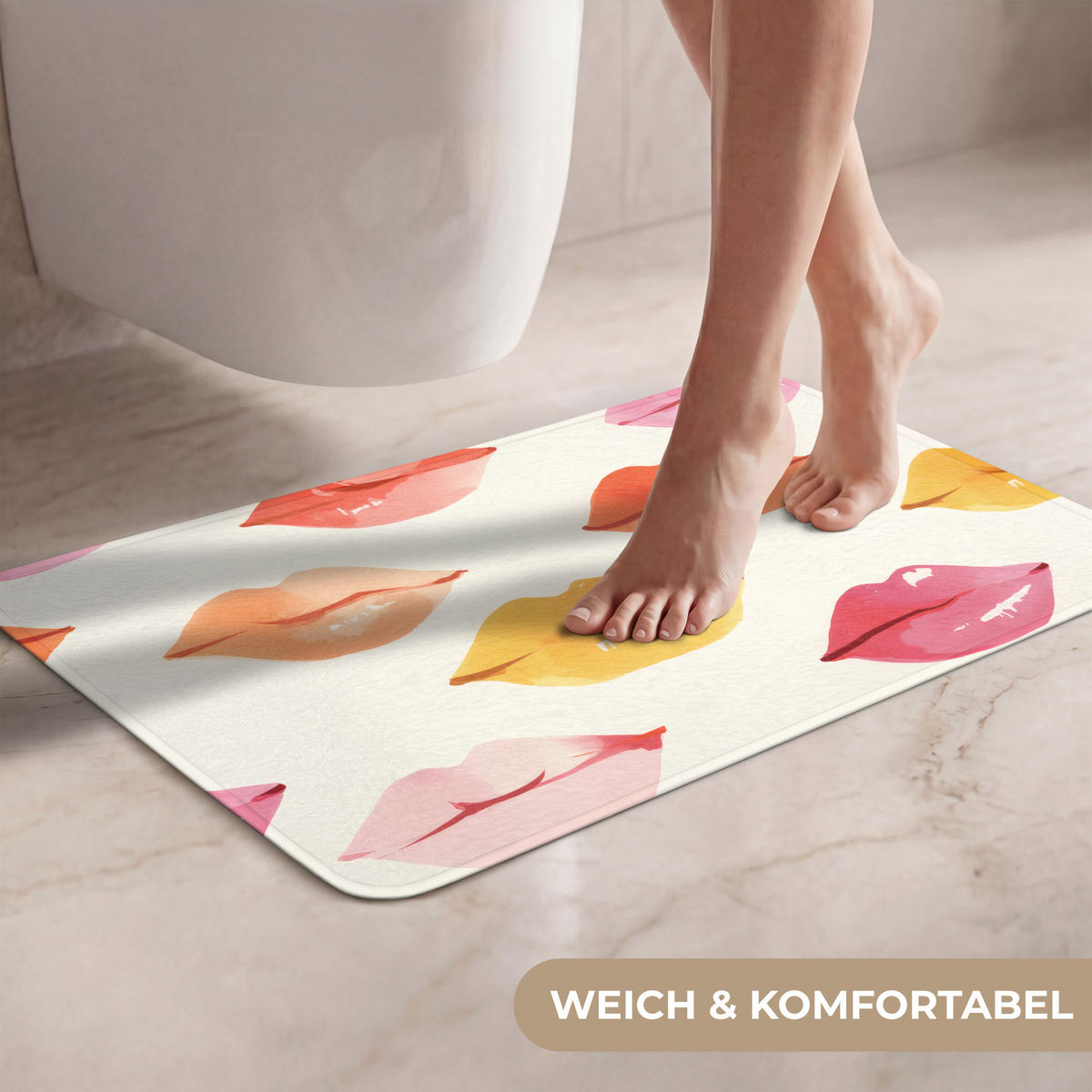 WC PŘEDLOŽKA Rty - barevné - lesklé 60x40 cm - růžová, textil/plast (60/1cm) - OnlyWow