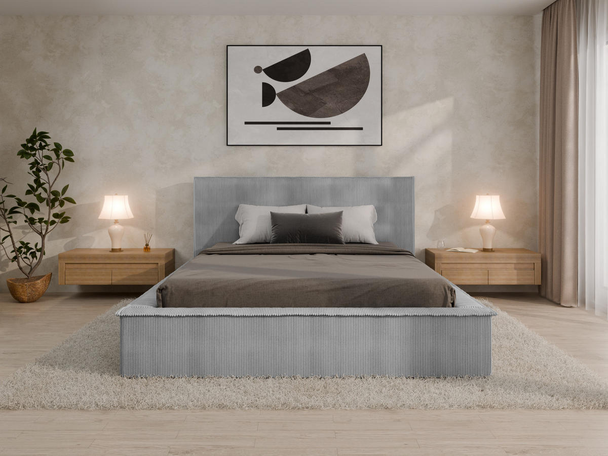 POLSTERBETT SANA 160x200cm Elegantes Polsterbett für modernen Wohnstil , Taschenfederkernmatratze LIORA(19cm), grau - Grau, Holz (160/200cm) - Panda Möbel