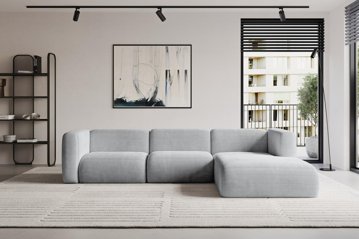 ECKSOFA Ottomane Rechts MIRA-L2 318x179x89 Grau Cord - Blaugrau/Schwarz, Holzwerkstoff/Kunststoff (318/179cm) - ALTDECOR