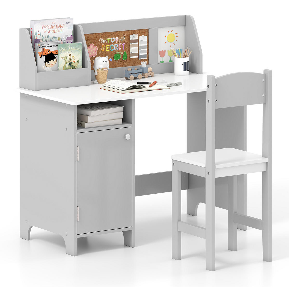 KINDERSCHREIBTISCH mit Stuhl grau(2-tlg) - Grau, Holzwerkstoff (90/85.5/45cm) - COSTWAY