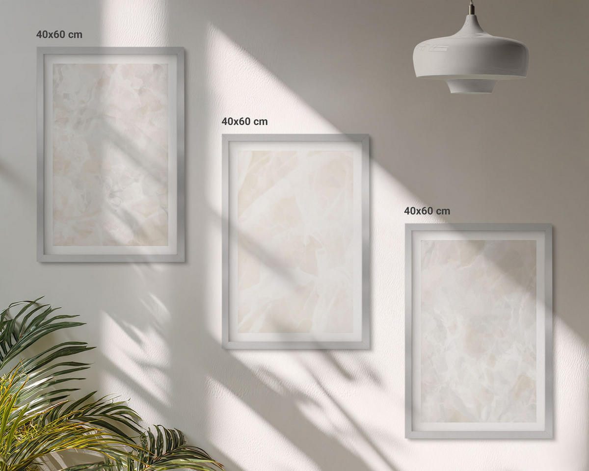 BILDER SET 3er Set - 40x60 cm Silberner Rahmen - Pastellfarbene Marmorstrukturen - Silberfarben, Kunststoff (40/60cm) - TULUP