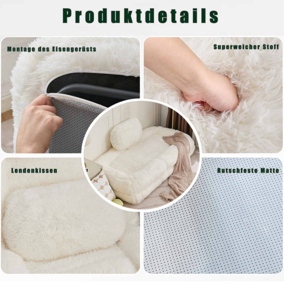 SITZSACK Plüsch Beige mit verstellbarer Rückenlehne - Beige, Holzwerkstoff/Textil (89/42/175cm) - WISHDOR