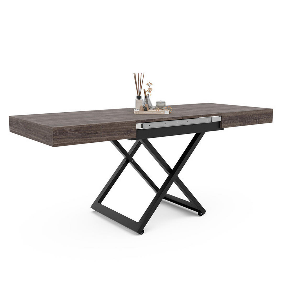COUCHTISCH SANELLE ausziehbar mit Liftfunktion, 120/80/76 cm Schwarz / Sherman-Eiche - Eichefarben/Schwarz, Holzwerkstoff/Metall (120/80/27cm) - Idohome