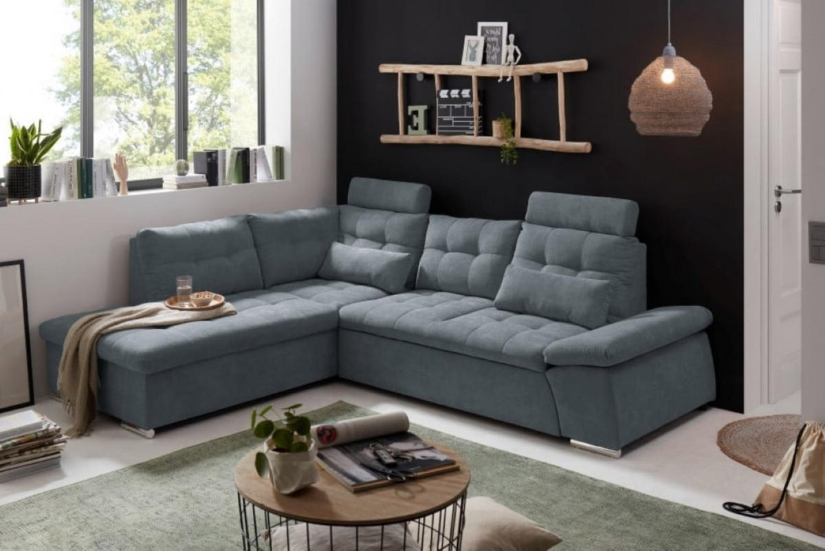 ECKSOFA mit Schlaffunktion, Bettkasten und verstellbarer Armlehne - Chromfarben/Anthrazit, Textil (260/219cm) - ed exciting design