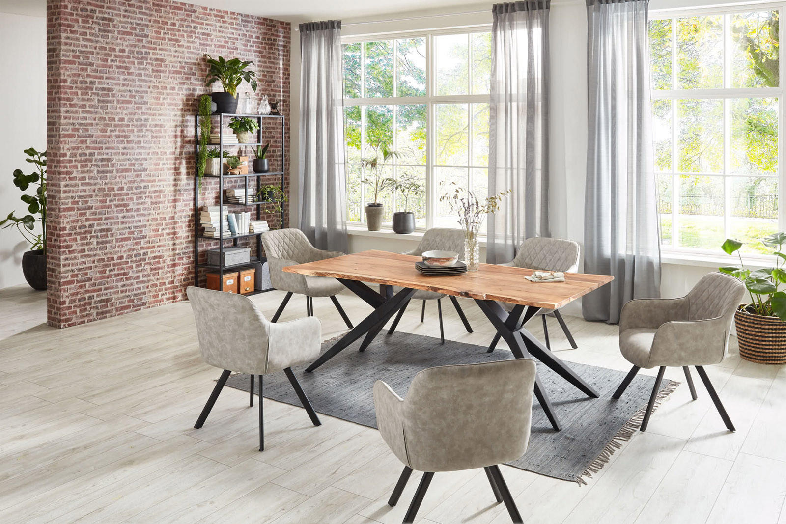 ESSTISCH CONNI - Beige/Schwarz, Holz/Metall (100/260/77cm) - SAM