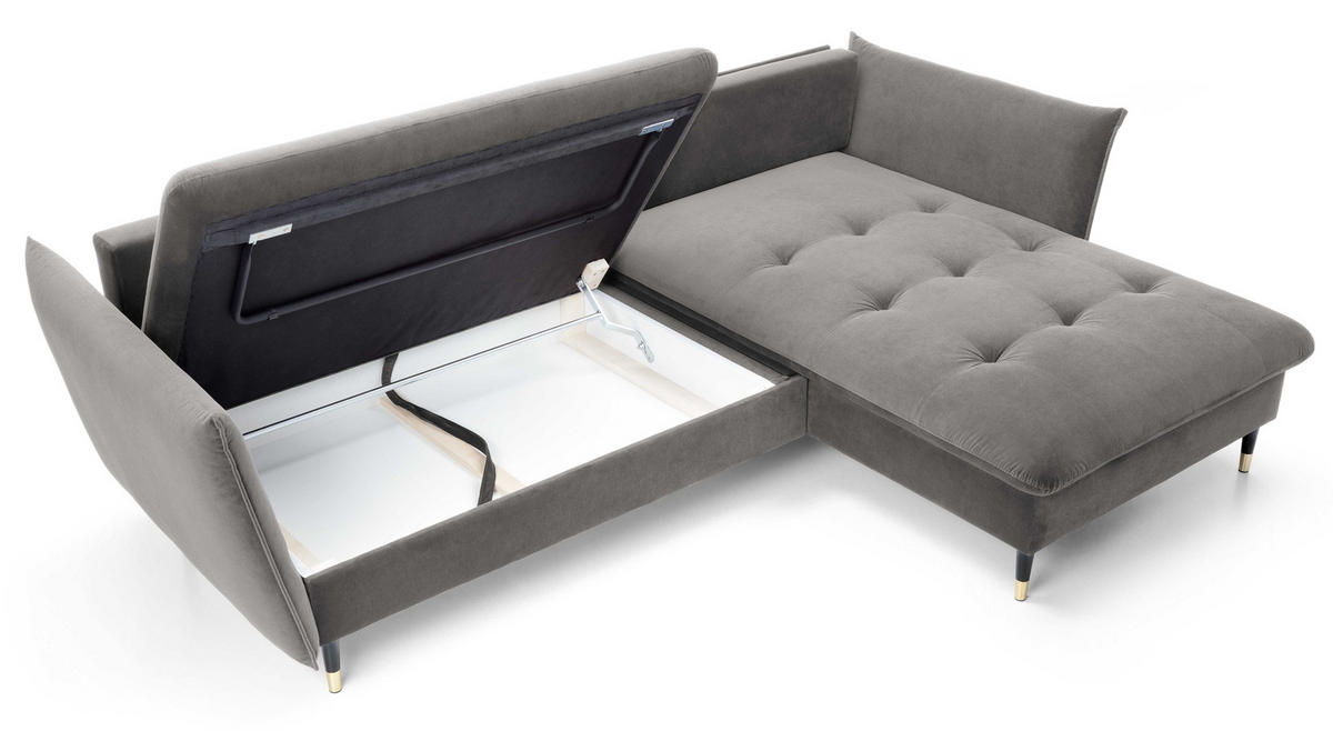 ECKSOFA 260 cm Sagir mit Schalffunktion, Bettkasten, Rechts - Grau - Schwarz/Grau, Holz (258/167cm) - Emporius