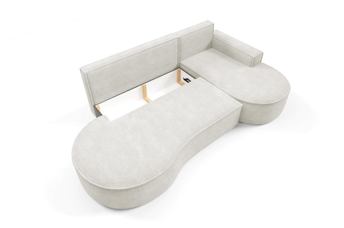 ECKSOFA MOLLY mit Schlaffunktion – Halbrund, freistehend, Liegefläche 140x207 cm, 3 Kissen, Curio-Stoff, 277x157x88 cm, Rechts, Weiß - Weiß, Holz/Textil (277/157cm) - DomoHome