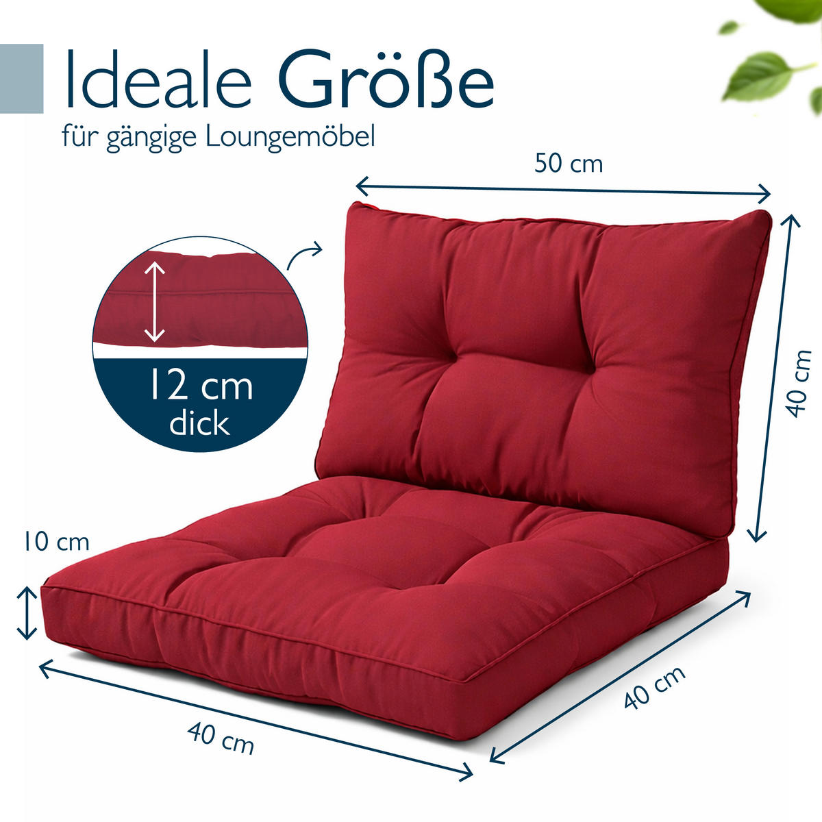 LOUNGEKISSEN Xluna Sitz 40x40x10cm mit Rücken 50x40x12cm Rot (2tlg) - Rot, Textil (40/50cm) - Beautissu 
