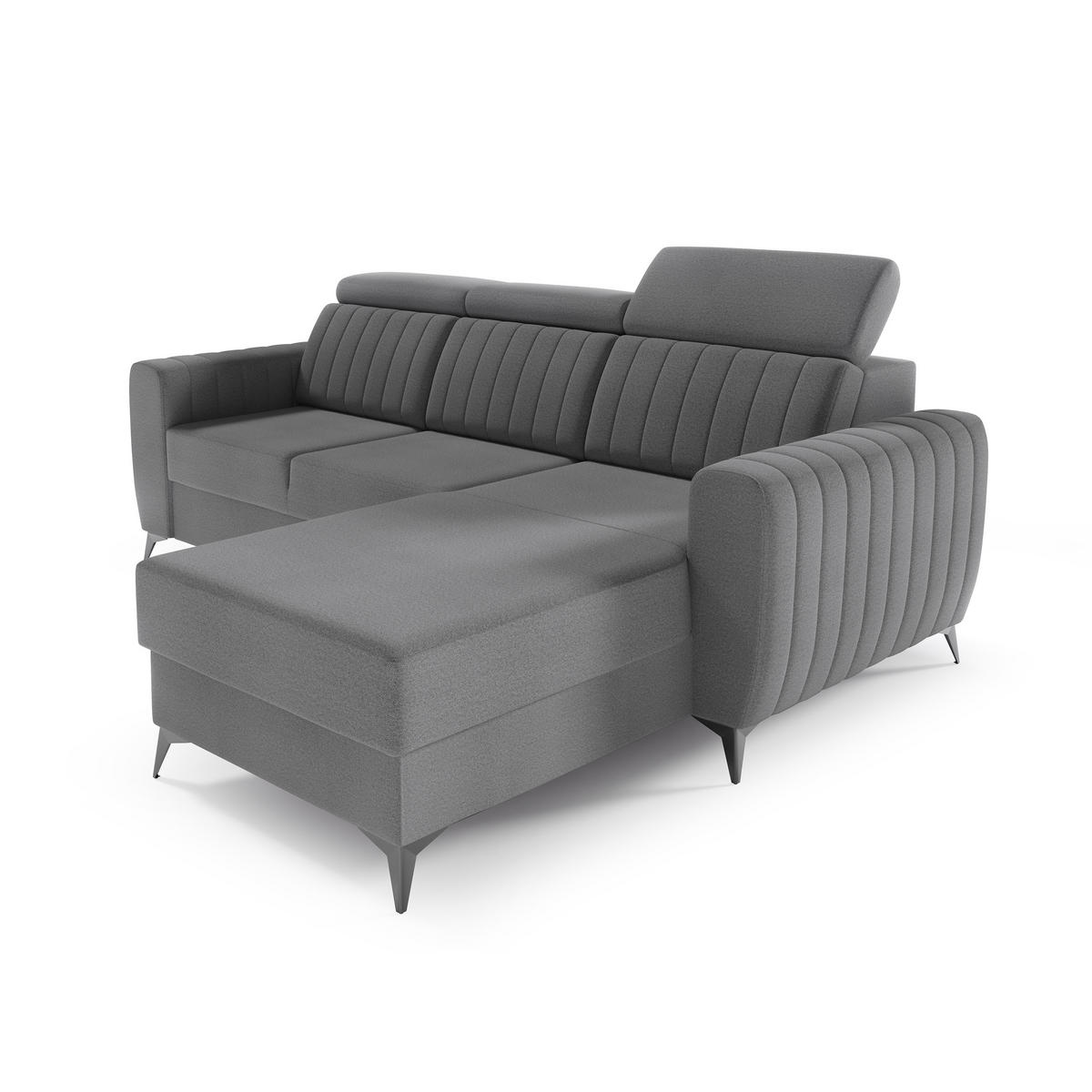 ECKSCHLAFSOFA Connor I verstellbare Kopfstützen, Grau - Schwarz/Grau, Textil (238/176cm) - Beautysofa