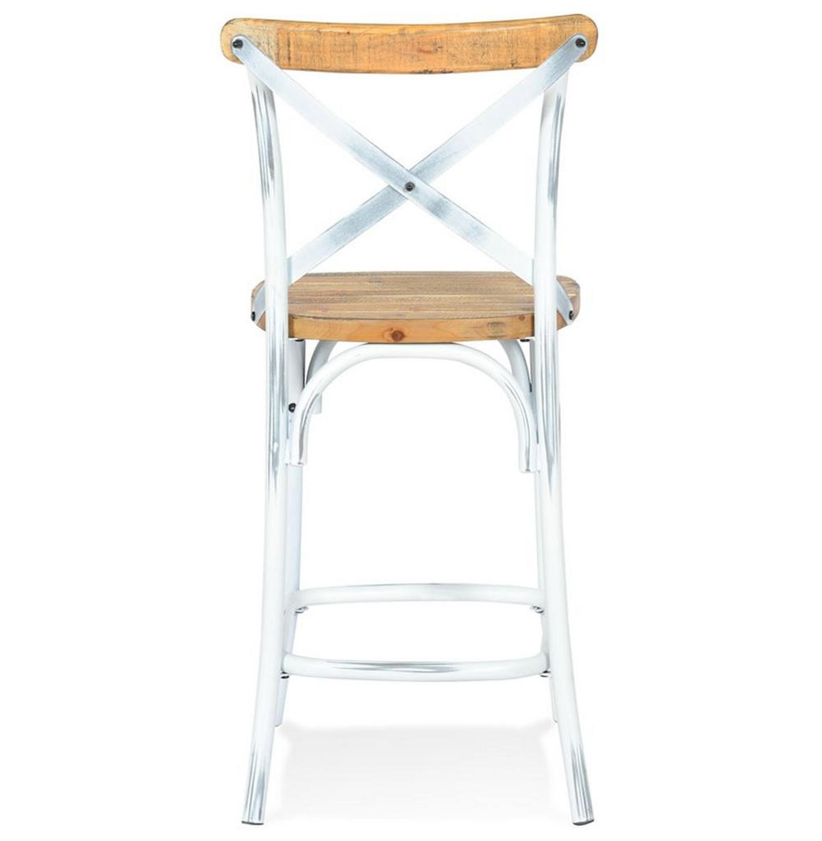 BARHOCKER Altholz Metallgestell Sitzhöhe 65cm Rückenlehne SILARO MINI, Braun-Weiß 50x47x100 cm - Braun/Weiß, Holz/Metall (47/100/50cm) - KADIMA DESIGN