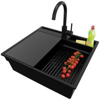 GRANITSPÜLE Oslo Pocket, 2-er set Alles Schwarz 58/53 cm 1 Becken + Küchenarmatur 32/20 cm + Ablauf-Set + Küchenzubehörset ab 60er Unterschrank - Schwarz, Kunststoff (58/20/53cm) - Primagran