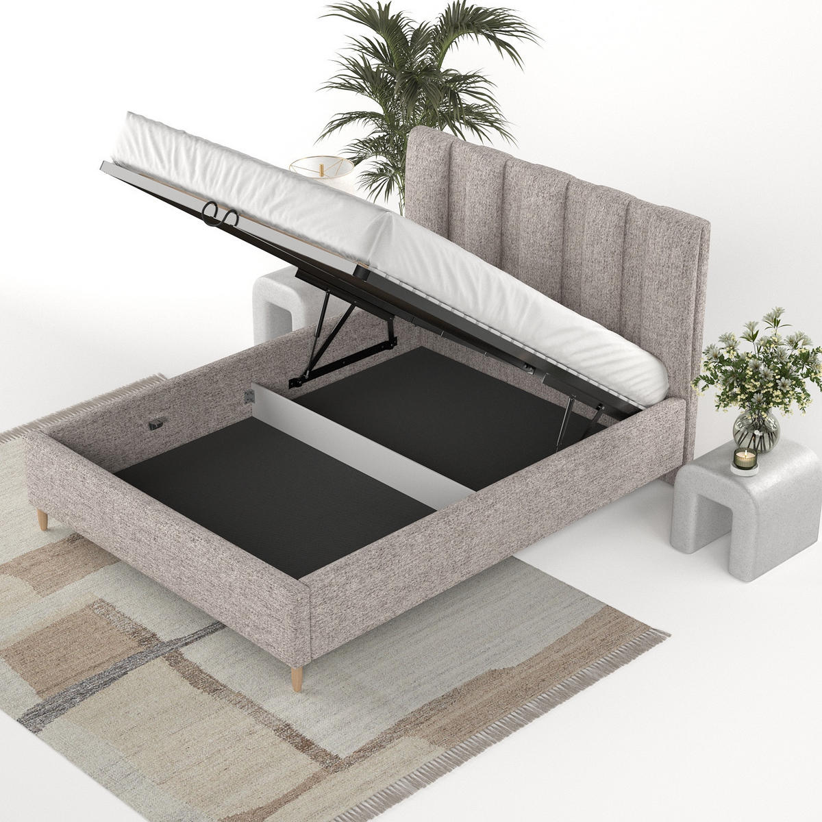 POLSTERBETT Loom 180/200 cm Beige im Neve Stoff - Beige/Naturfarben, Holz/Holzwerkstoff (180/200cm) - AltaBeds