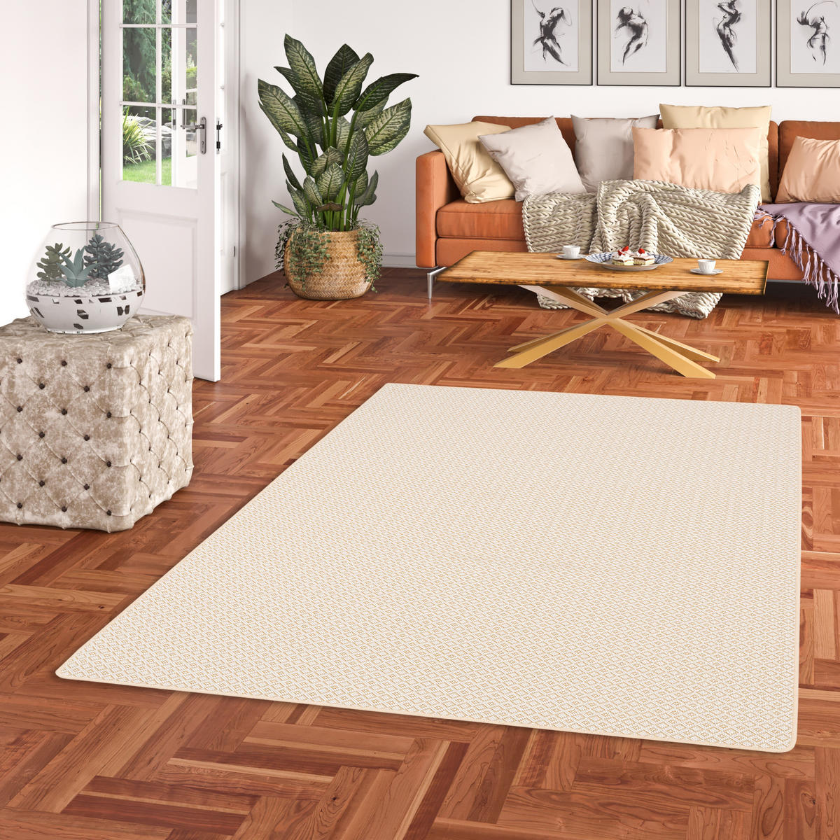 IN & OUTDOOR TEPPICH FLACHGEWEBE OSLO KARO MODERN - Honig, Textil (100/200cm) - Snapstyle