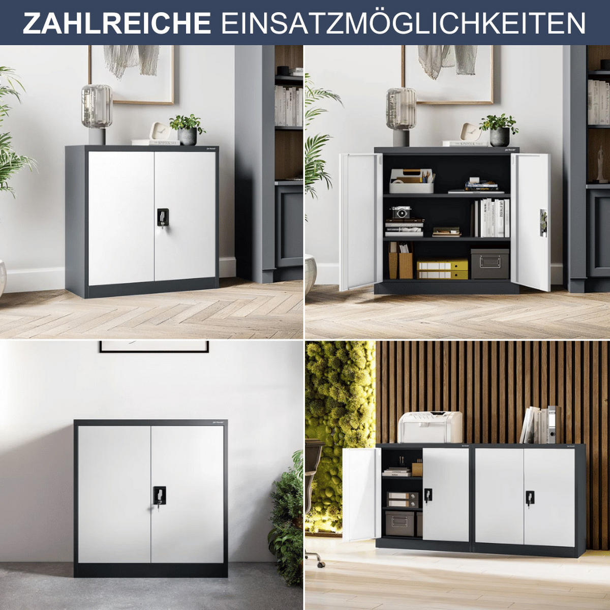 AKTENSCHRANK abschließbar BEATA mit Flügeltüren 93x90x40cm Anthrazit-Weiß - Anthrazit, Metall (90/93/40cm) - Jan Nowak