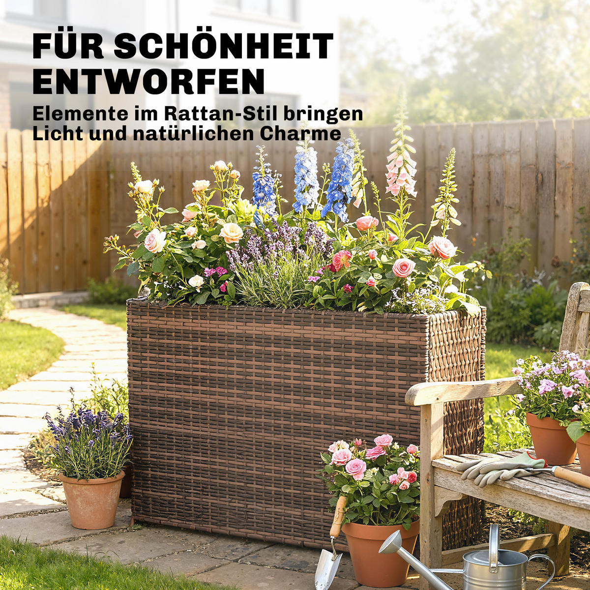 BLUMENKASTEN PE-Rattan Braun - Braun, Textil (28/58/81cm) - Outsunny