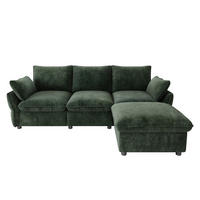 ECKSOFA 222.5/154.5/76.5 cm Dunkelgrün Chenille mit 1 Fußhocker - Dunkelgrün, Textil/Metall (222.5/154.5cm) - Oxeza
