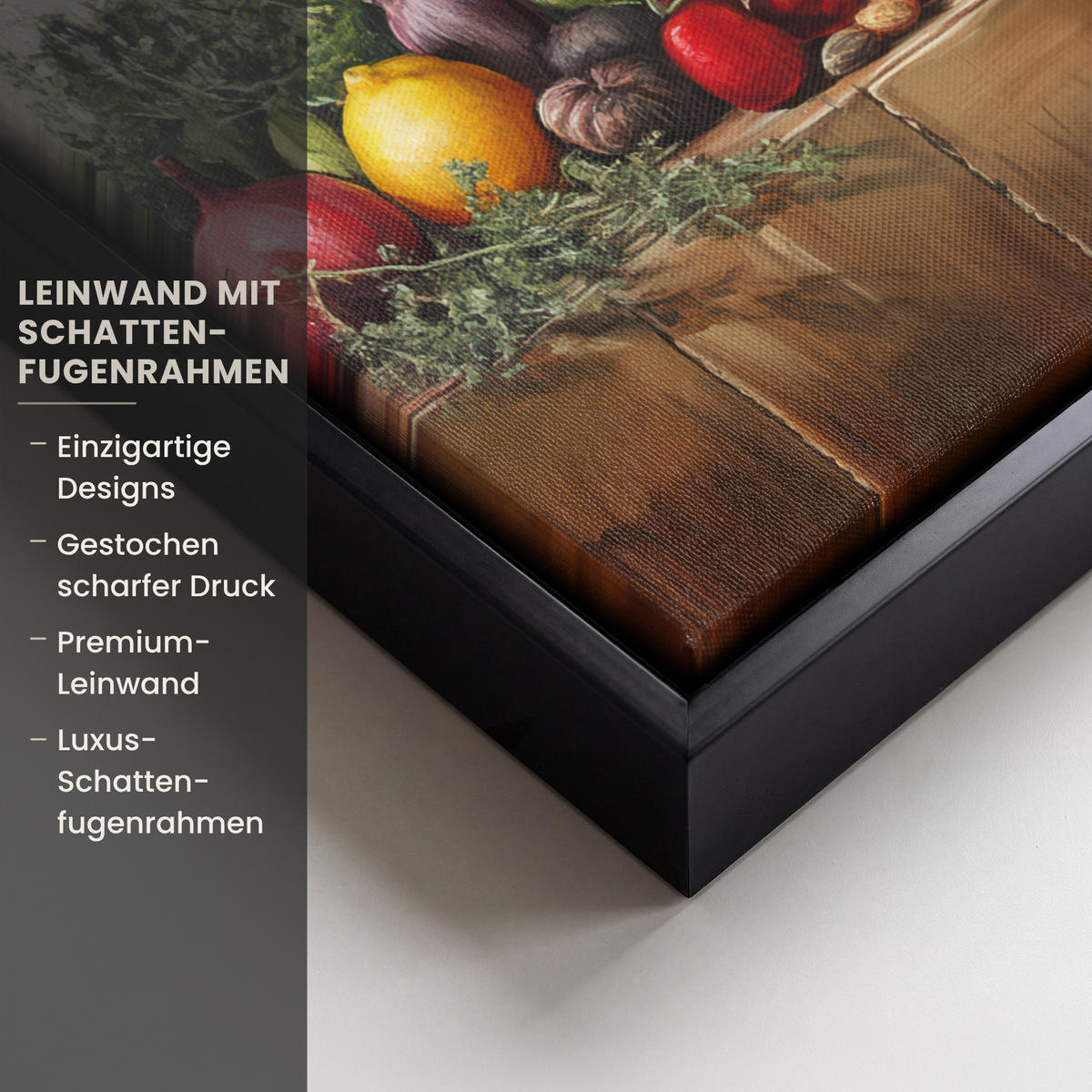 LEINWAND Bilder mit Rahmen - Stilleben - Kräuter - Gewürze - Früchte - Farbenfroh - 30x40 - Grün, Textil (30/40cm) - MuchoWow