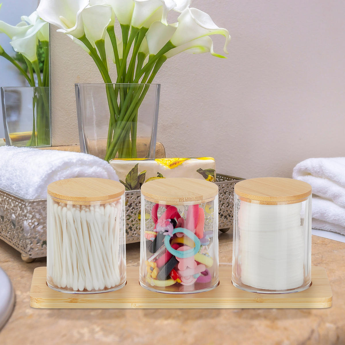 WATTESTÄBCHENBEHÄLTER - Multicolor, Holz/Kunststoff (27/10/9cm) - Relaxdays