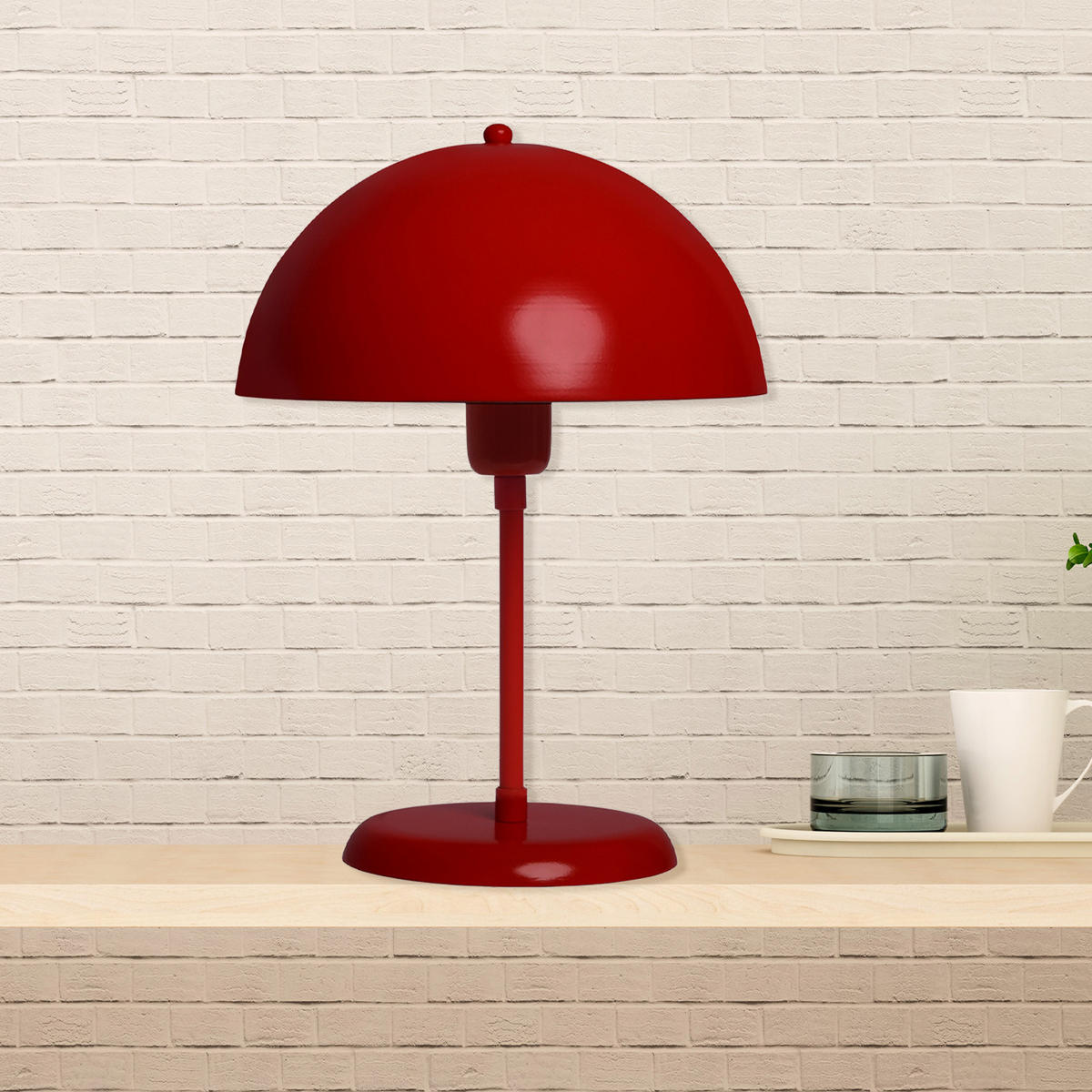 TISCHLEUCHTE Kleine Pilzlampen 26/35 - Rot, Metall (26/35cm) - Bamyum