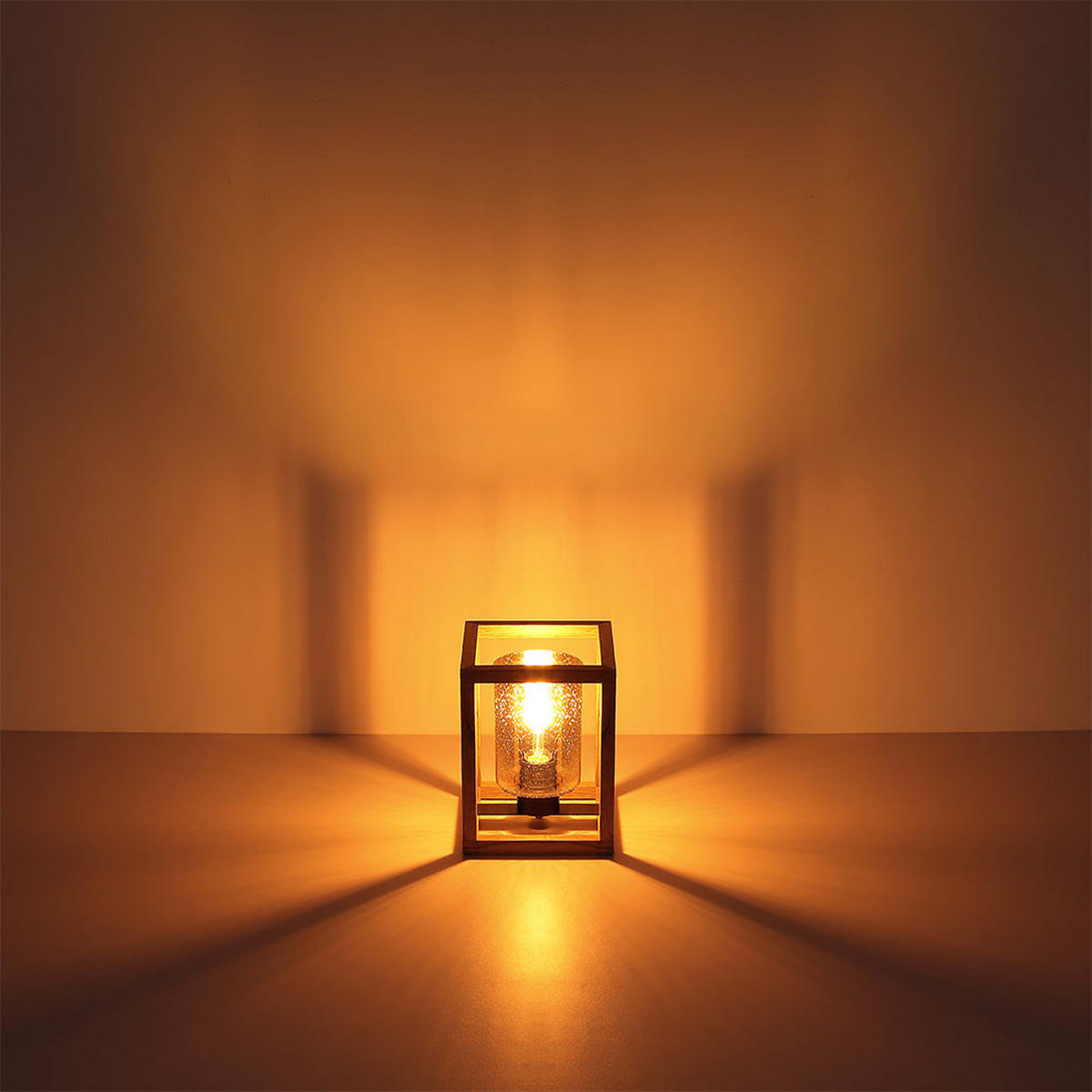 TISCHLEUCHTE Rauchglas Braun Holz - Braun, Glas (17/17/22cm) - Globo Lighting