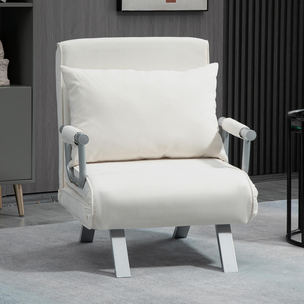 3-IN-1 Schlafsofa Schlafsessel Armlehne Klappbett Gästebett Chaiselongue Creme - Creme, Kunststoff (69/80/65cm) - HOMCOM