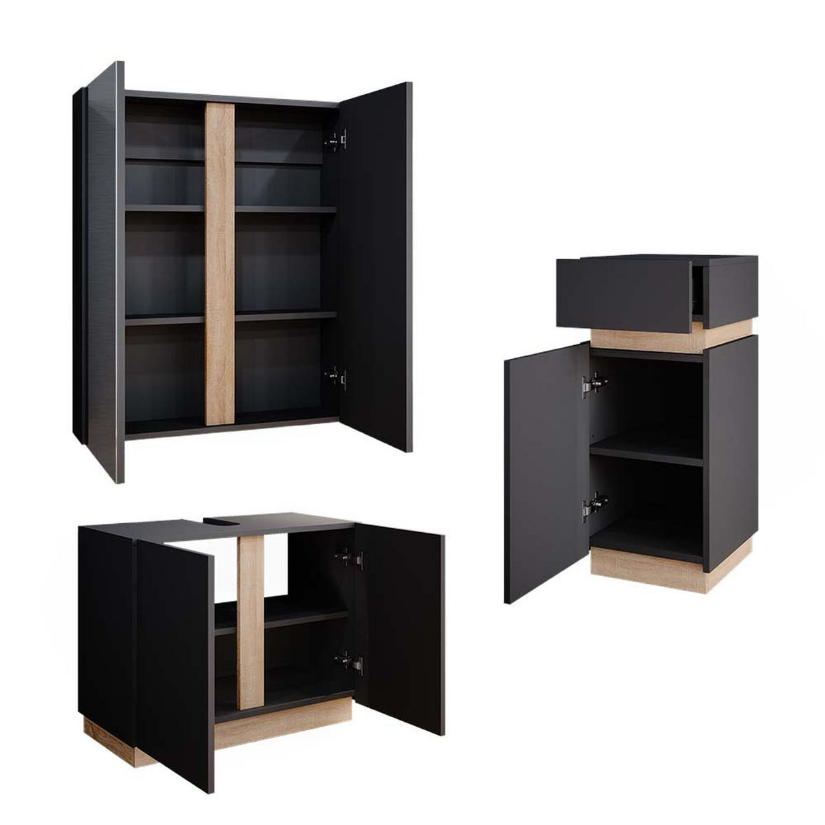 BADMÖBEL-SET Gloria Anthrazit 3 Teile, mit Midischrank - Anthrazit/Sonoma Eiche, Holzwerkstoff (70/55/34cm) - Vicco