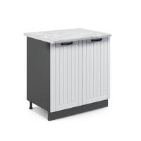 SPÜLENUNTERSCHRANK Fame-Line Weiß Landhaus 80 cm mit Regal, AP Marmor - Anthrazit/Creme, Holzwerkstoff (80/82/60cm) - Vicco